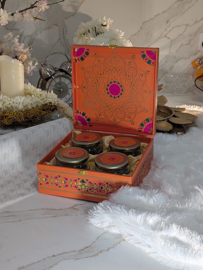 Festival Orange 4-Jar Gift Box – Mandala Print - Image 2