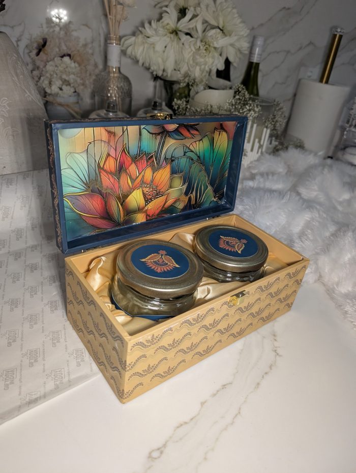 Lotus Lattice 2-Jar Gift Box – Navy & Mustard - Image 2