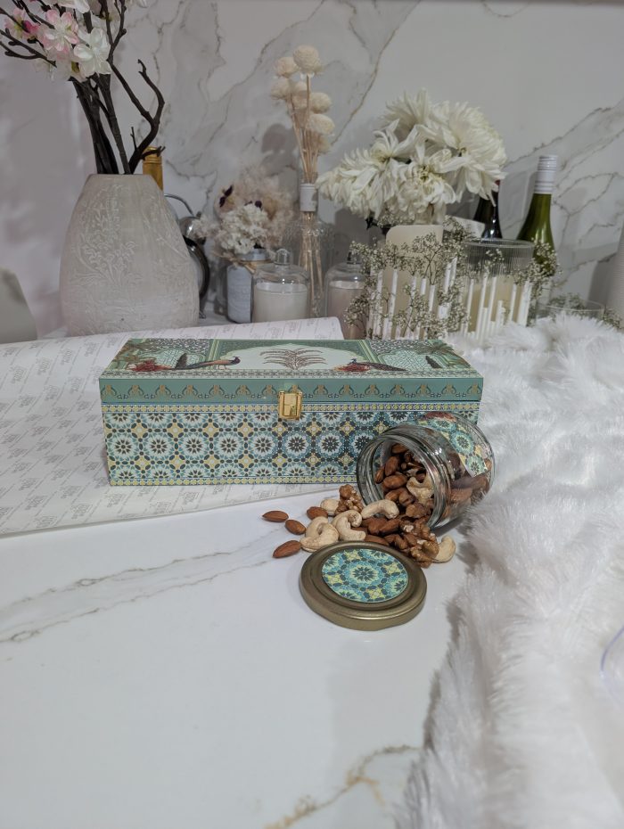 Teal Mosaic Peacock 3-Jar Gift Box – Heritage Tile - Image 1